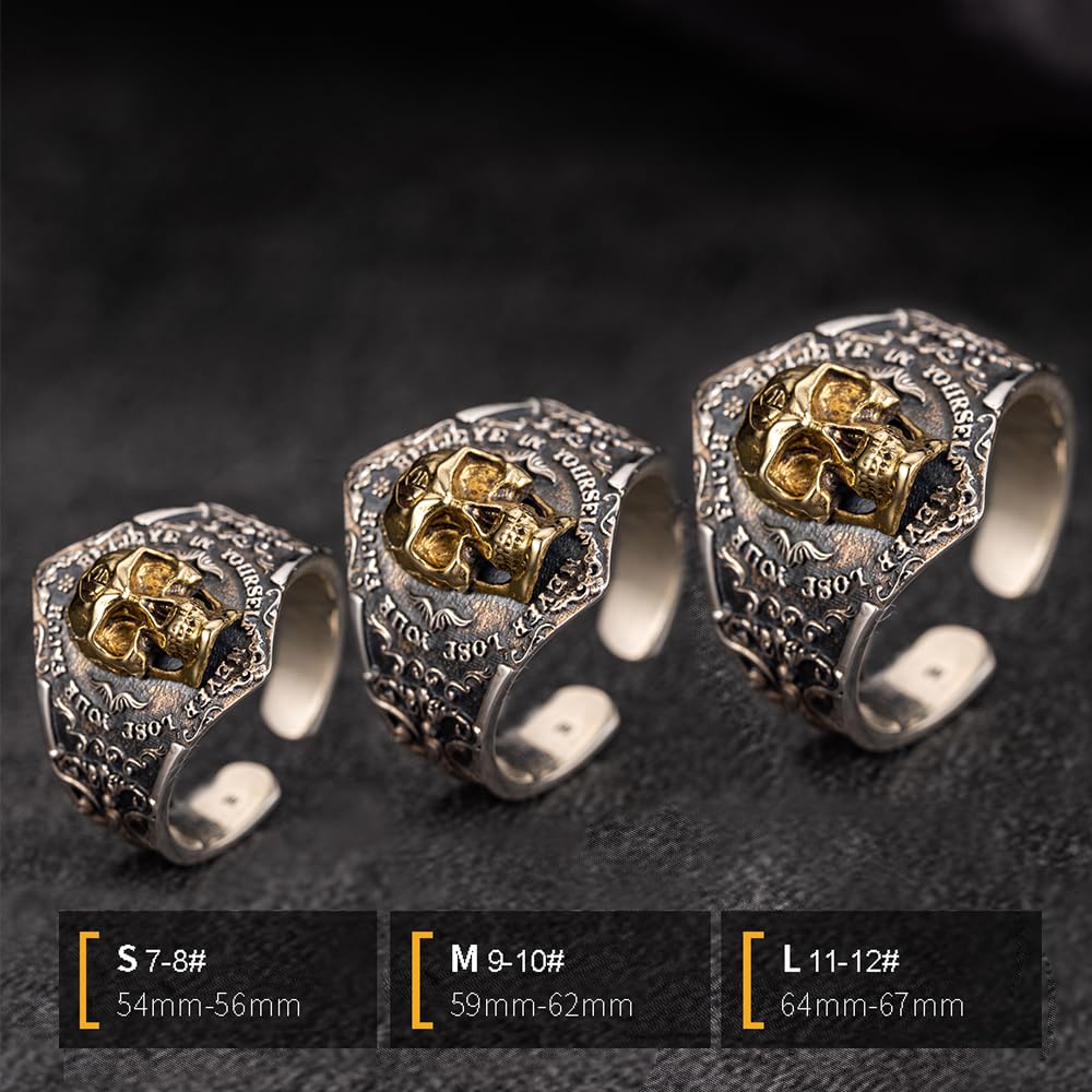 Goldener totenkopf ring 925 sterling silber ring mit fleur de lis für den kleinen finger für herren größe S/M/L verstellbar