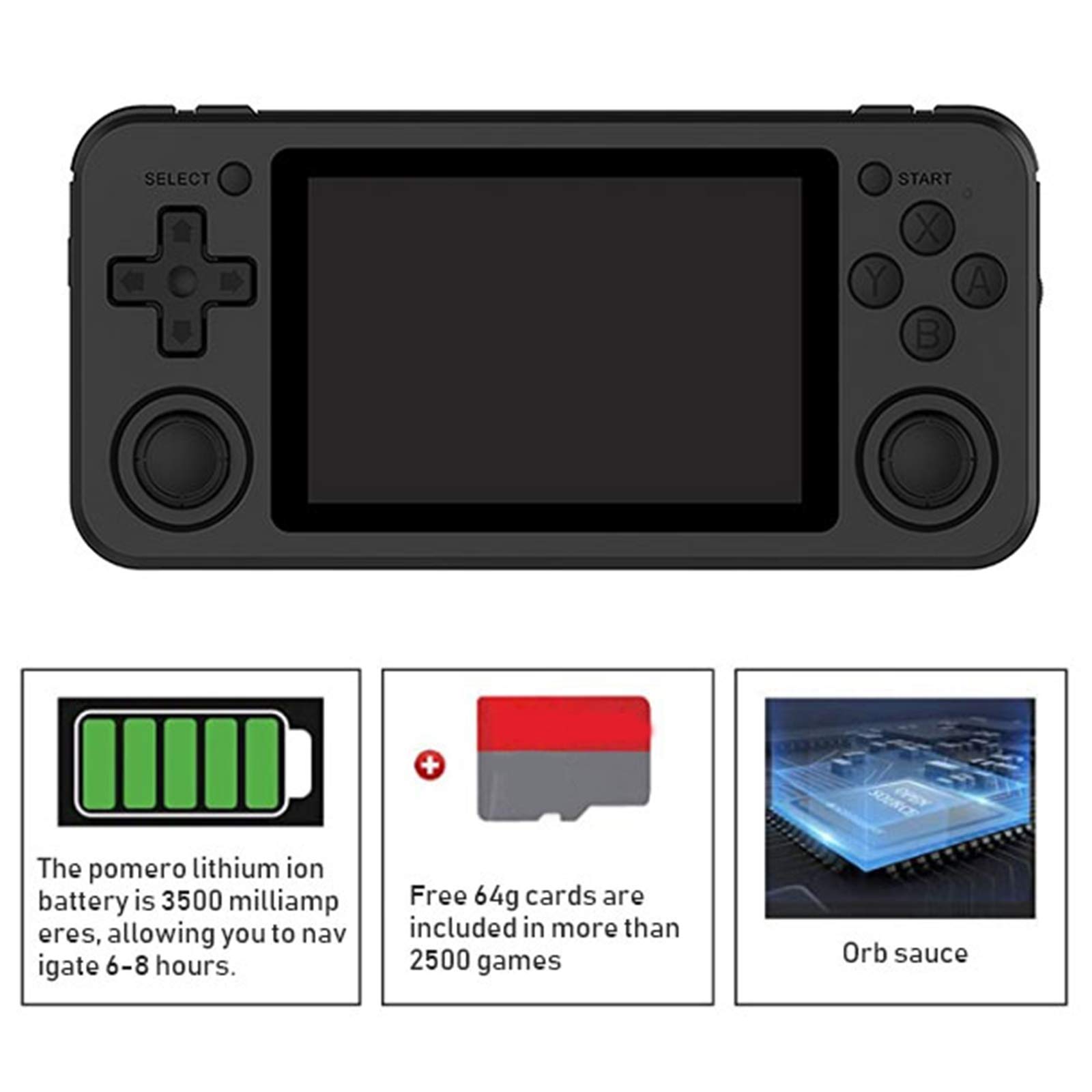 ANBERAled-Console De Jeu Rétro RG351P, RK3326, écran IPS 3.5 Pouces, Carte TF 64 Go, 2500 Jeux Classiques, 3500 MAh