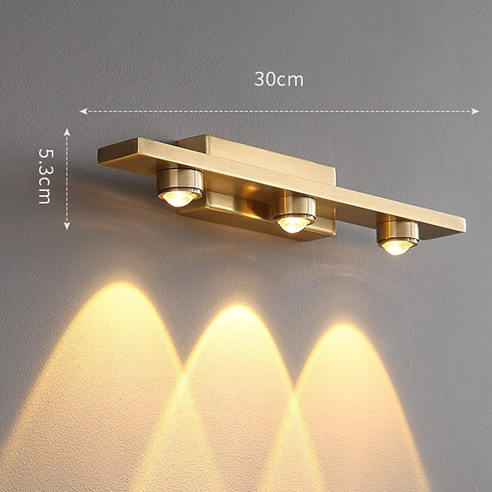 Apliques, Espejo de baño con luz LED latón, IP45, montaje en pared(6w 3 Flammig,30cm)