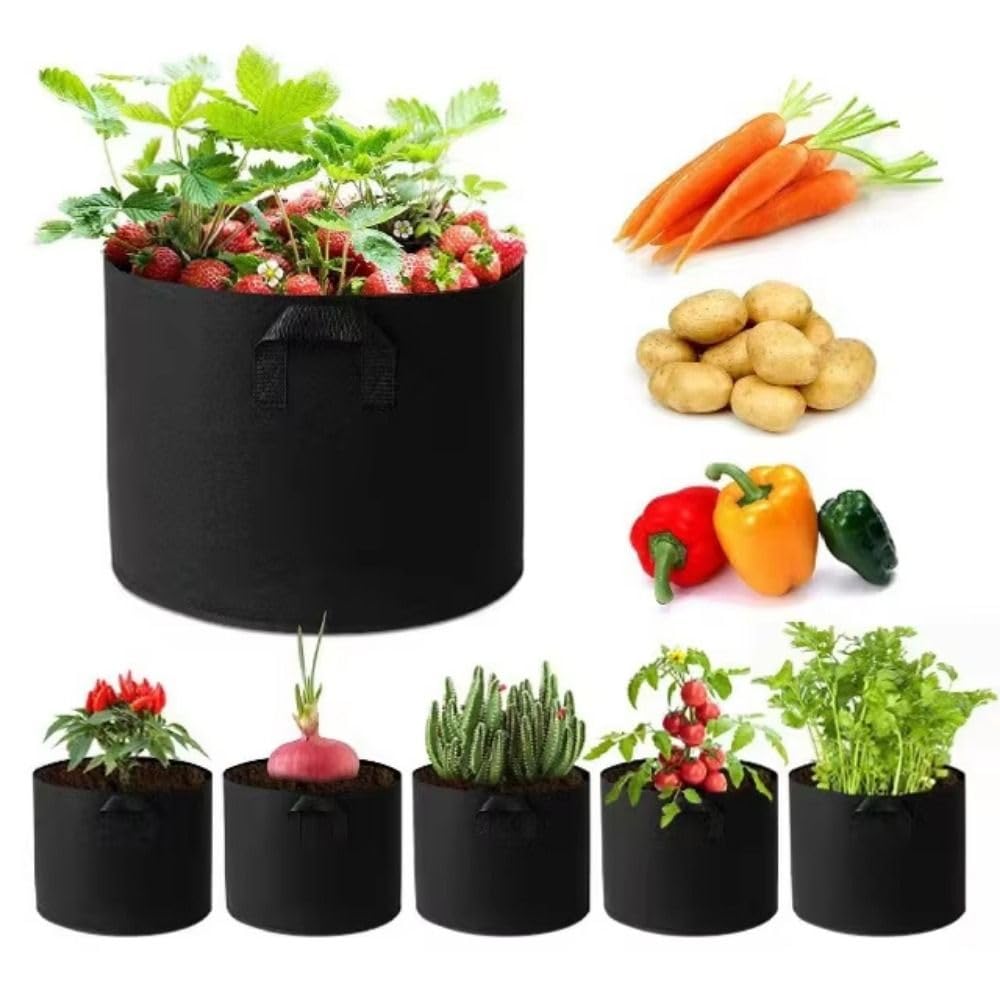 Bolsas de cultivo de tomates de tela no tejida con asas para verduras, patatas, tomates, cultivo de verduras (60 x 40 cm, negro)