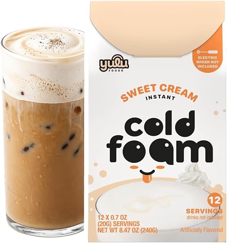 YULU FOODS Sweet Cream Instant Cold Foam Sticks (12 Servings, 8.47 oz) | Non-Dairy Vanilla Cold Foam for Iced Coffee, Tea & Matcha | Caffeine-Free | Whip Café-Style Foam in Seconds