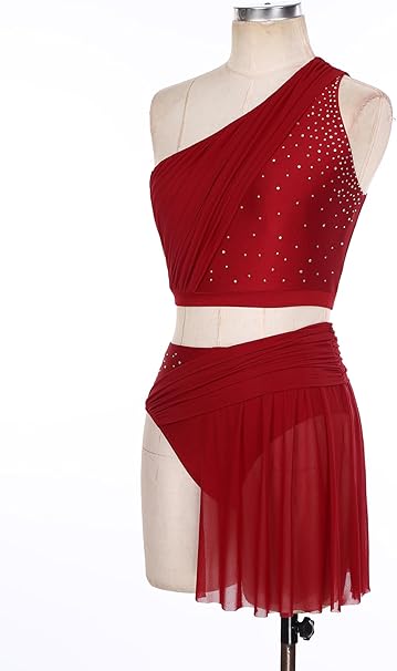 YiZYiF Robe De Danse Femme Asymétrique Tutu Ballet Justaucorps à Paillettes Halter Robe Latine Jazz Patinage Robes Soirée Bal Performance Dancewear