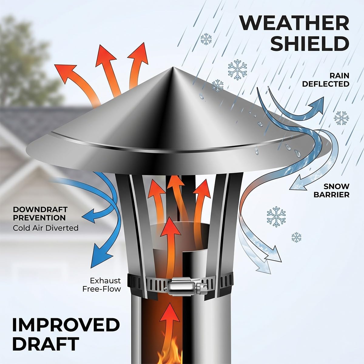 Sombrerete de Chimenea de Acero Inoxidable Tapa Regulable para Tubo Sombrero de Ventilación Techo Caperuza Antiviento Protector Escape Humos Exterior(130mm)