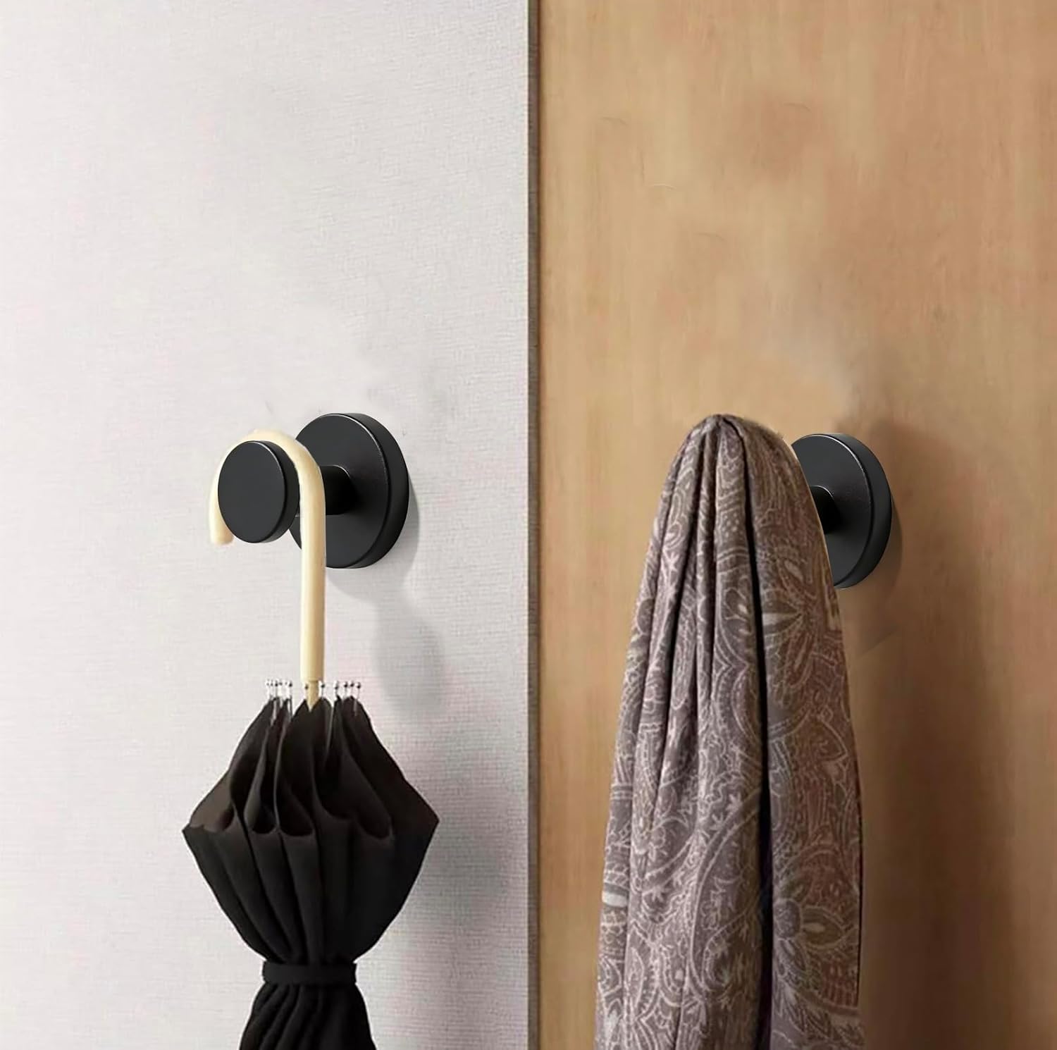 5 Pack Matte Black Round Robe Hooks, Wall Mounted Bathroom Towel Hook Coat Hooks, for Clothes Hats Towel Robes in Bathroom Bedroom
