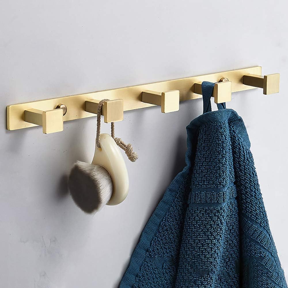 Türhänger, Wandhaken, Kleiderhaken mit 5 quadratischen Haken, an der Wand montierter Bademantelhaken, Messing-Handtuchhaken, robuste Garderobe for Aufhängen von Mänteln, Schraubmontage, 37 cm, helles