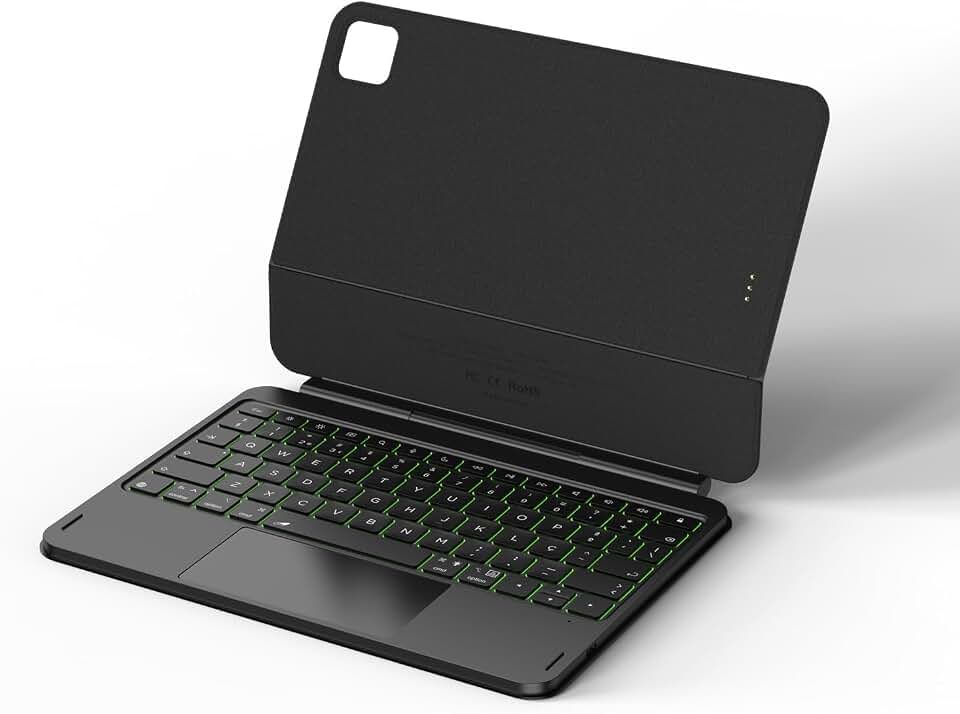 Capa com Teclado e Trackpad para iPad Air 11 Polegadas M4 2026/M3 2025/M2 2024, iPad Air 4ª/5ª 10,9 Polegadas, iPad Pro 11 Polegadas 4ª/3ª/2ª/1ª, Teclado Smart Connect com Layout Português, Preto