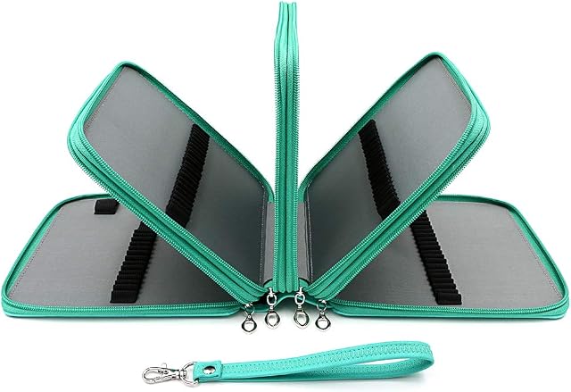 BTSKY PU Leather 160 Inserting Super Large Capacity Multi-Layer Students Colored Pencil Wrap Storage Case Bag Pouch Holder Stationery Organizer (no Pencils) (Lake Green)