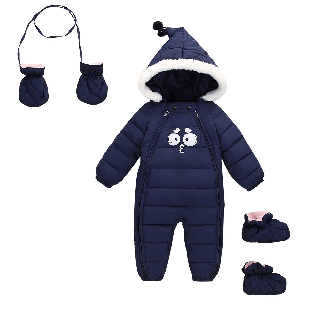 FEOYA Combi Pilote Bébé Garçon Hiver Snowsuit Combinaison de Neige Manteau à Capuche Vêtement 18-24 Mois Bleu Marine