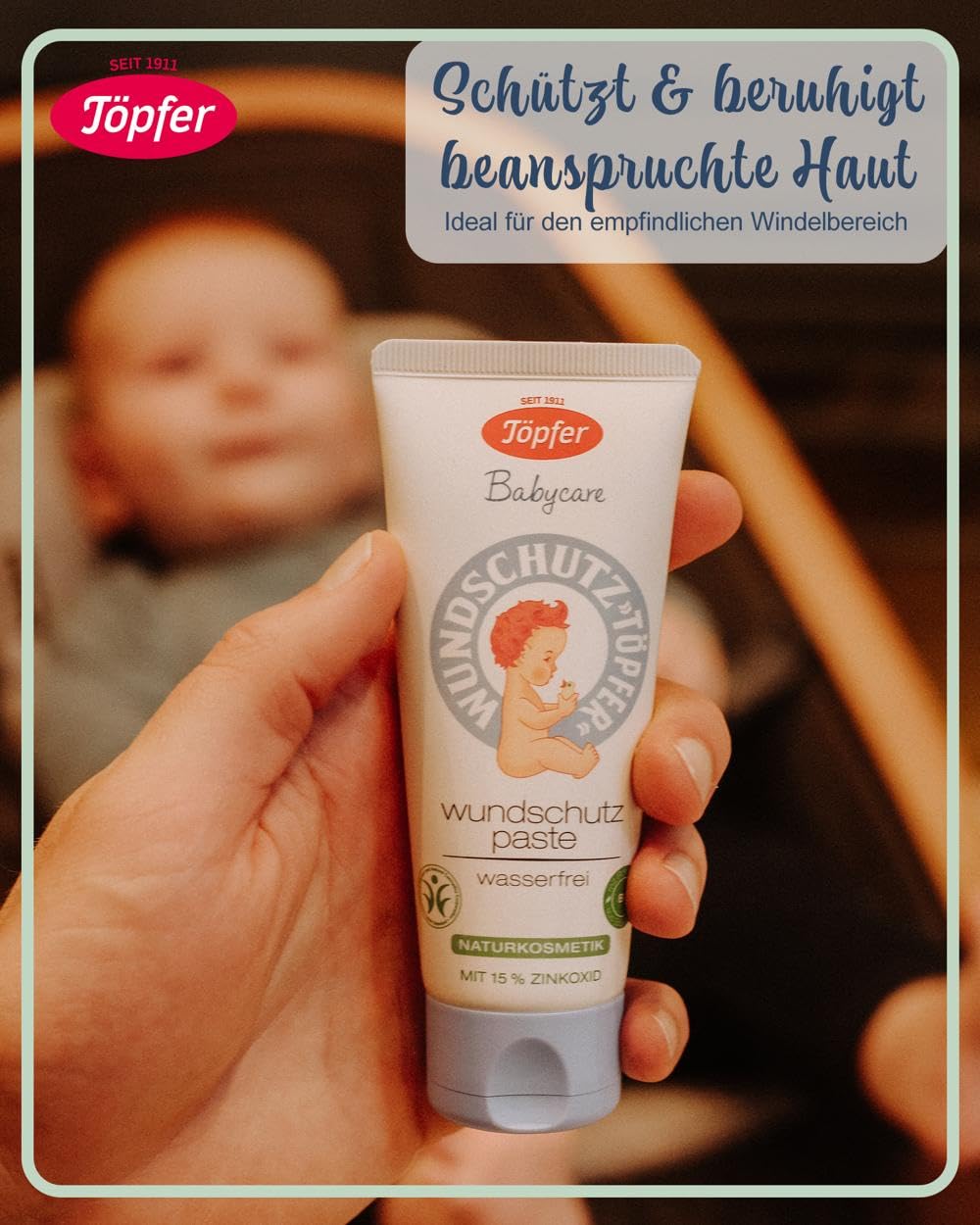 Töpfer Babycare Wundschutzpaste – Schutz & Pflege für den Windelbereich – mit 15% Zinkoxid, Bio-Calendula & Bio-Olivenöl – parfümfrei – 75ml