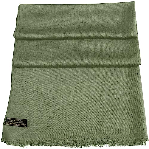 CJ Apparel Laurel Green Sage Green Solid Color Fringe Design Nepalese Shawl Seconds Scarf Wrap Stole Throw Head Wrap Pashmina Hand Made in Nepal New4