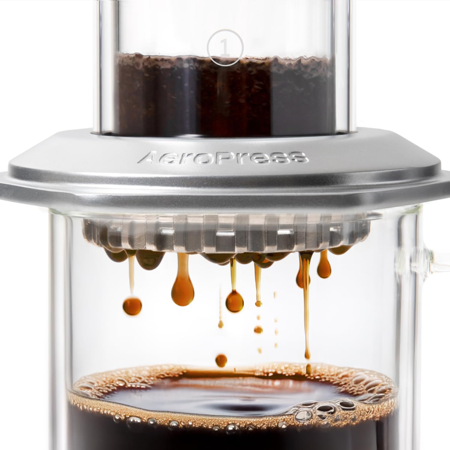 AeroPress cafetera de prensa francesa premium, de vidrio, acero inoxidable y aluminio, manual todo en uno estilo espresso y pour-over, preparación en 2 minutos, sabor intenso, Plateado