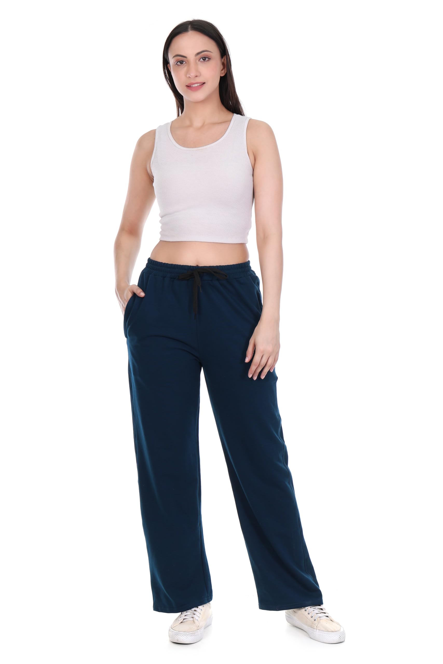 Lee Cotton Track Pants for Women | Premium Summer TrackPants for Ladies with Zipper Pockets | Lightweight Relaxed Fit Athletic Pants for Gym & All Day Comfort & Modern Fashion Look | L in neutral