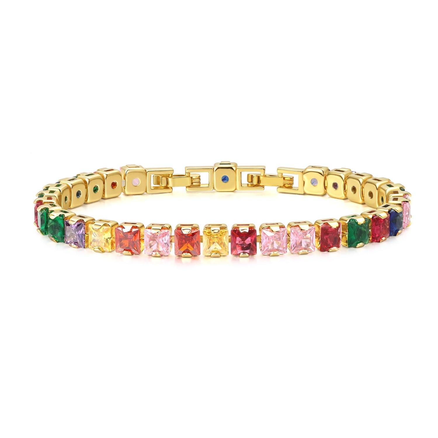 ARTLOVER Tennis Bracelets for Women, 14K White Gold Plated 5mm Multi Colored CZ Bracelet | Size 7.7-7.8 Inch