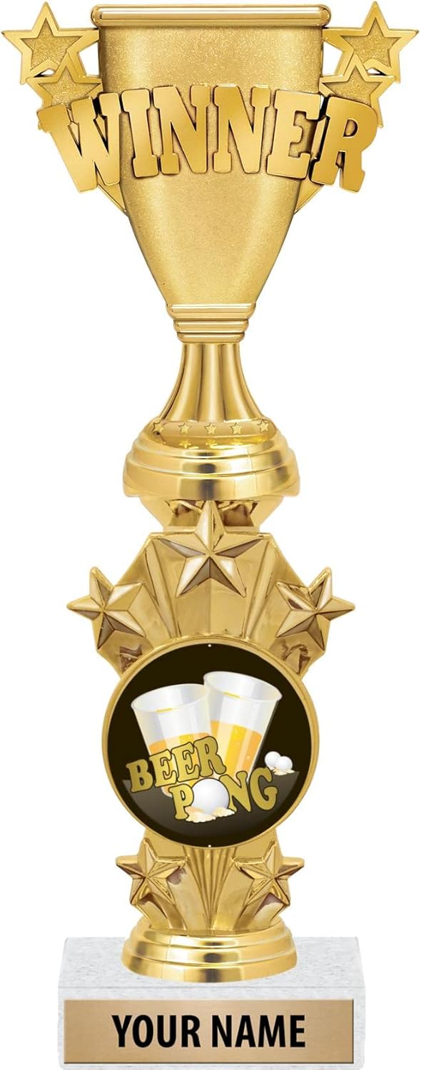 Crown Awards Personalized Winner Games Trophies - 10.5" Gold Beer Pong Starburst Trophy Prime