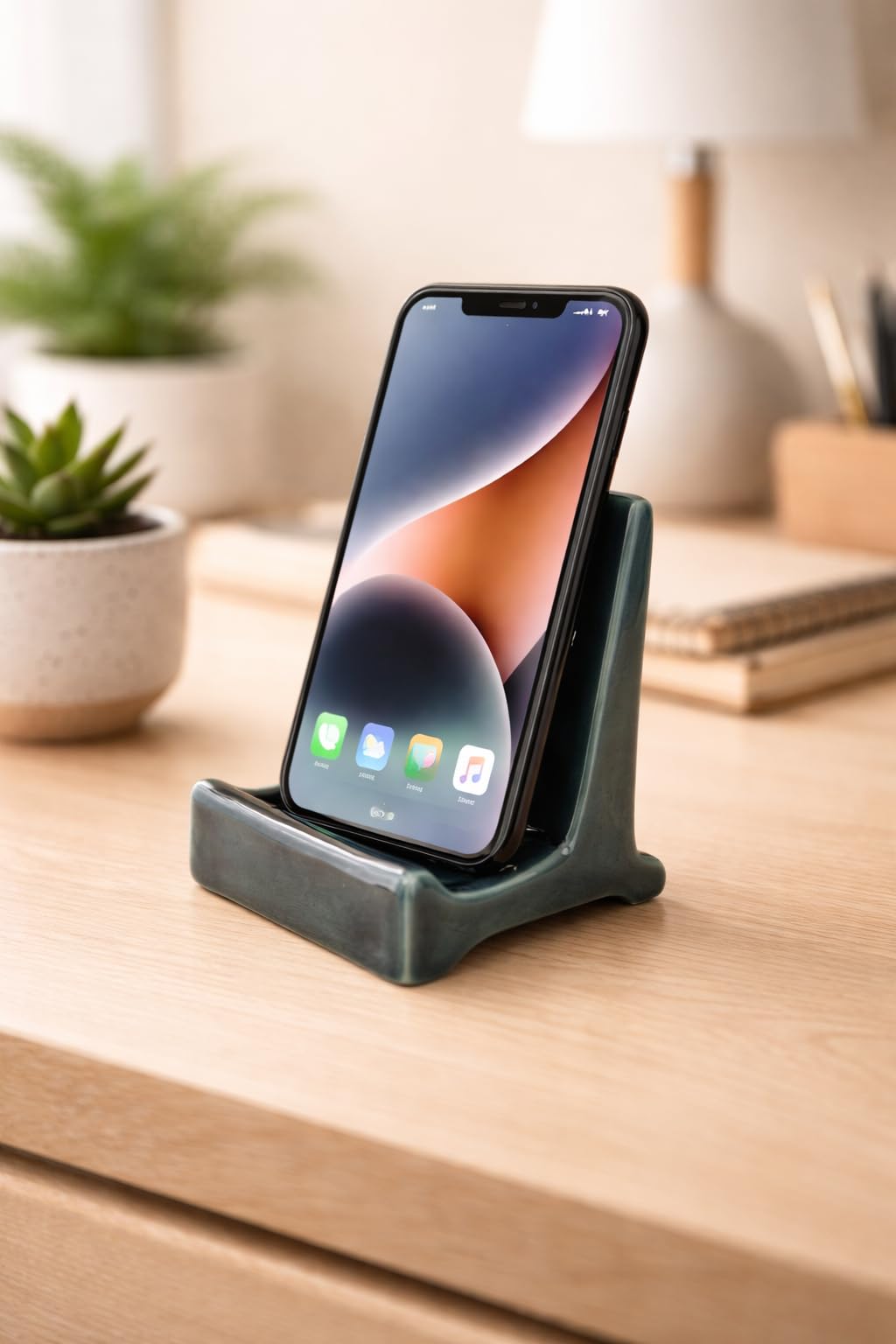 Ceramic Phone Stand, Dark Teal, Glossy Finish, Desktop Holder for Smartphones-picture-18