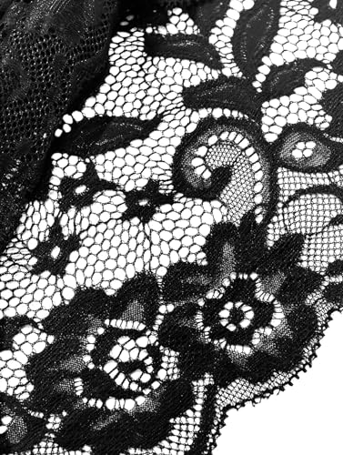 Image of Lilosy Sexy Sheer Floral Lace Pajamas Lingerie Set High Waist Sleepwear Bra and Panty 2 Piece Nightwear