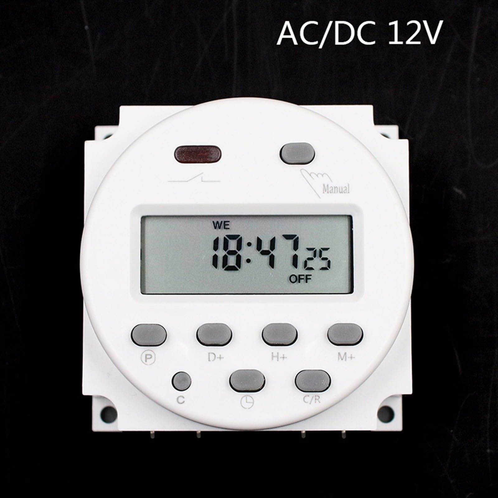 CN101A Interruptor temporizador AC/DC 12V 24V 110V 120V 220V 230V 240V Digital LCD Power Week Mini programable Time Switch Relé 8A a 16A (Color: DC12V)
