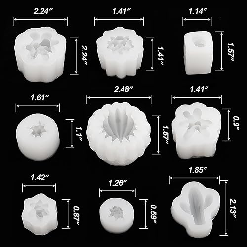 Miniatura 2 de MOUYAT Paquete de 9 moldes de silicona para suculentas, molde de resina de cactus 3D, moldes de vela de silicona para hacer velas, moldes de jabón,