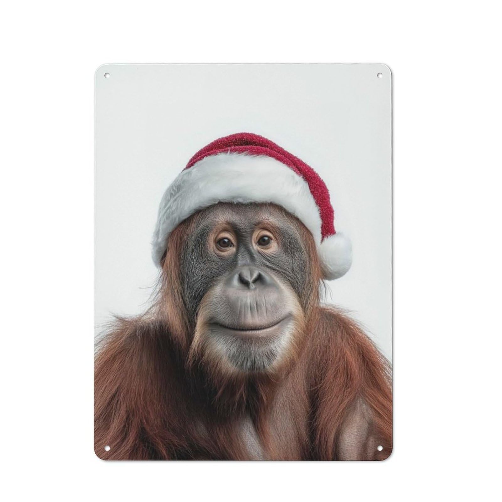 Junmoney Christmas Orangutan Wearing Santa Hat Tin Wall Plaque 40X30cm With For Living Room Or Hallway, For Garage, Workshop And Man Cave Decoration