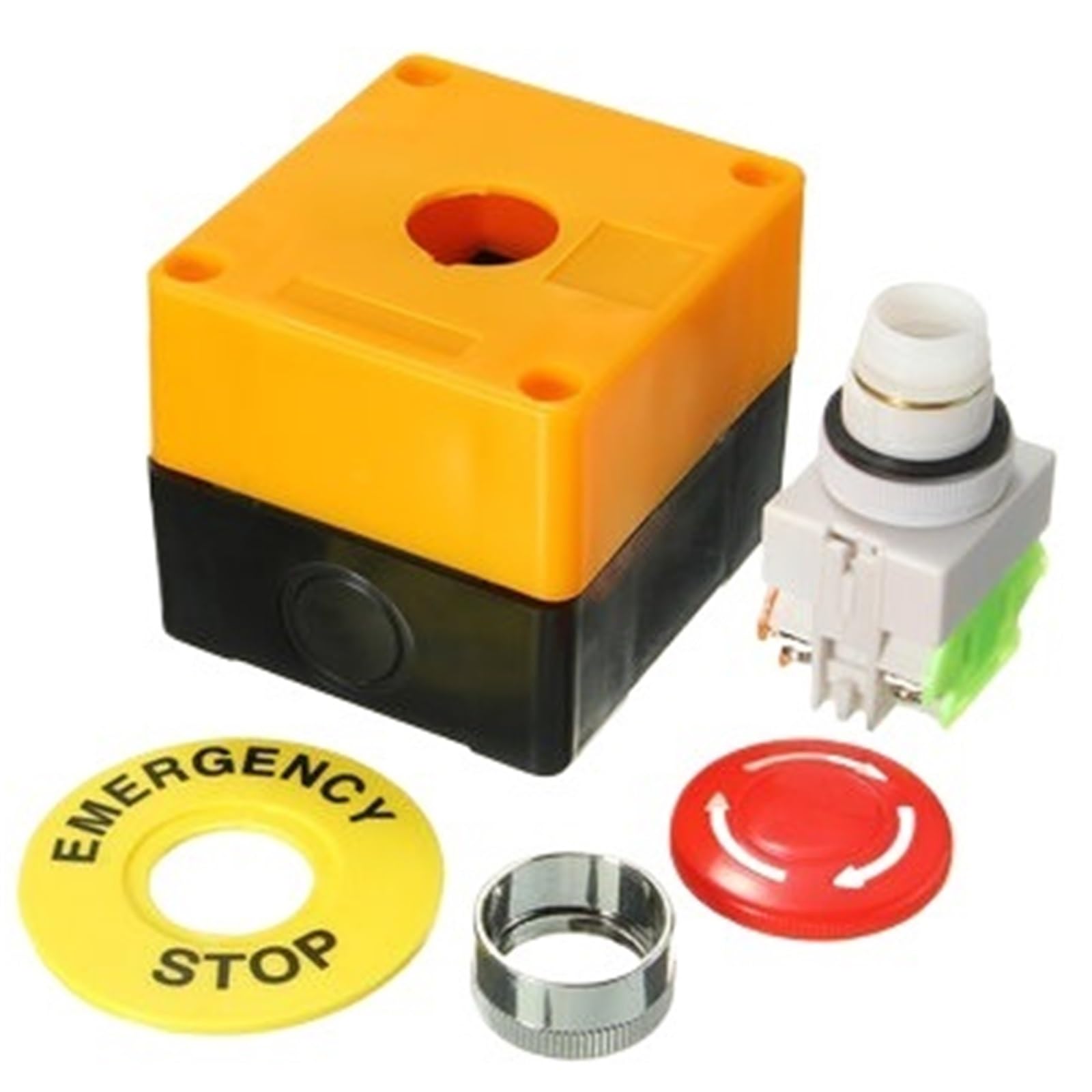 Parada de emergencia con caja protectora impermeable 1NO 1NC 10A 660V seta cabeza roja 22mm interruptor de botón giratorio