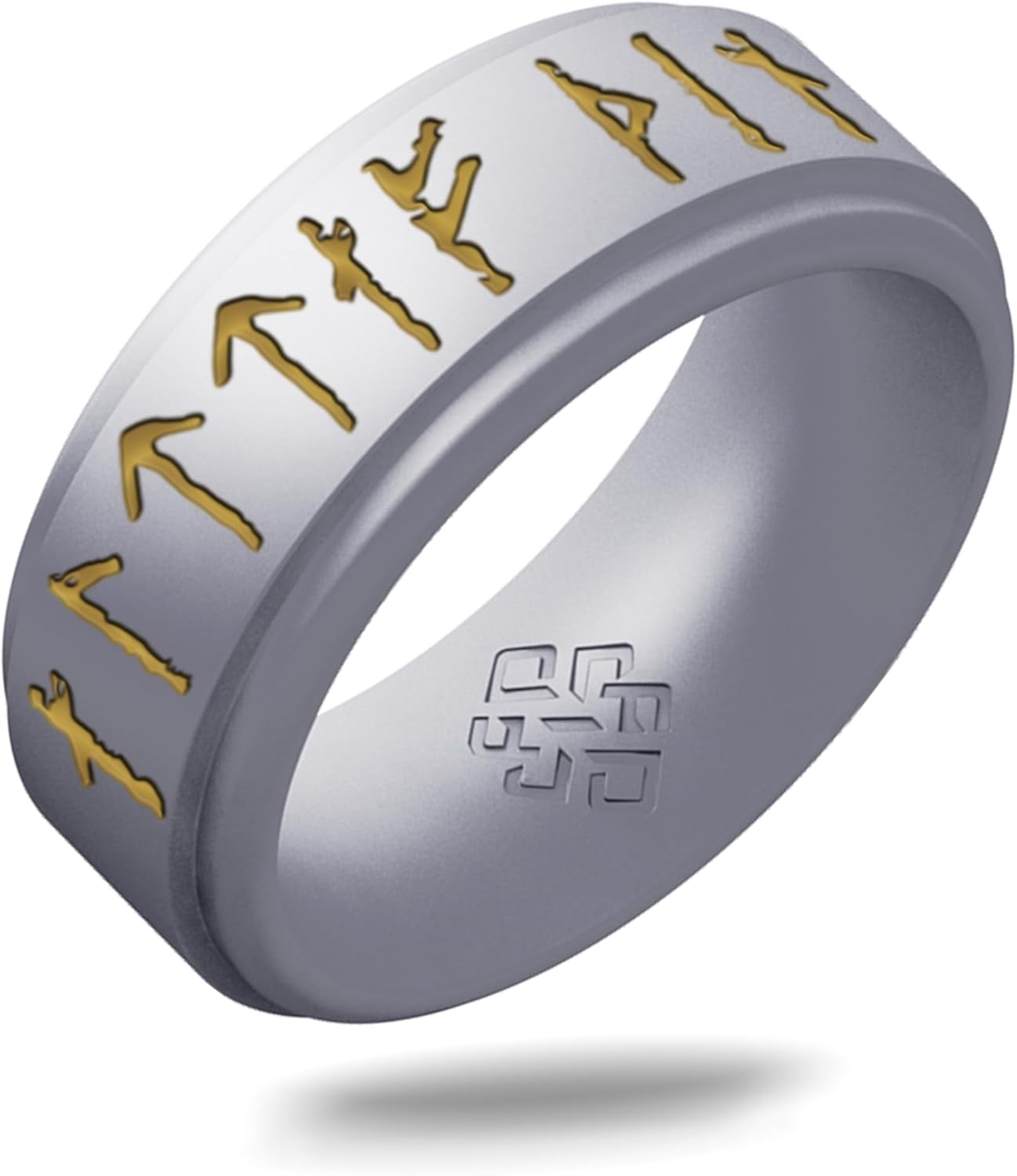 Knot Theory Viking Silicone Ring - Yours Always in Rune Characters Breathable Comfort Fit - Valentine's Engagement Mens Wedding Band