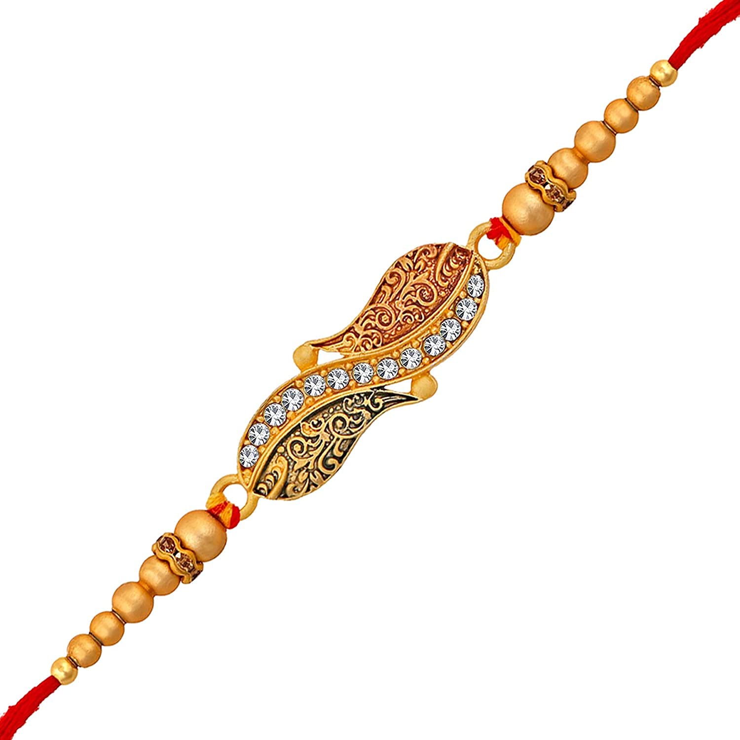 Okos Gold Platted Red And Green Meenakari Delicate Inifity Rakhi (Bracelet) With Artificial Pearl Beads And White Crystals- Rakhi for Brother, Bhaiya, Bhai RK1000375C (B0B18JDPD1) Amazon Price History, Amazon Price Tracker