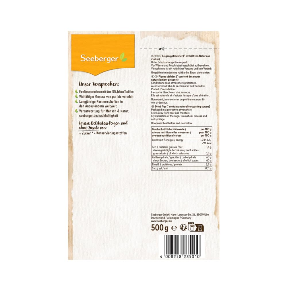 Seeberger Delikatess-Feigen 7er Pack, Sonnenverwöhnte goldbraune Trockenfeigen - honig-süß zum Backen, Kochen, Snacken - essfertig, getrocknet - ohne Zuckerzusatz, vegan (7 x 500 g)