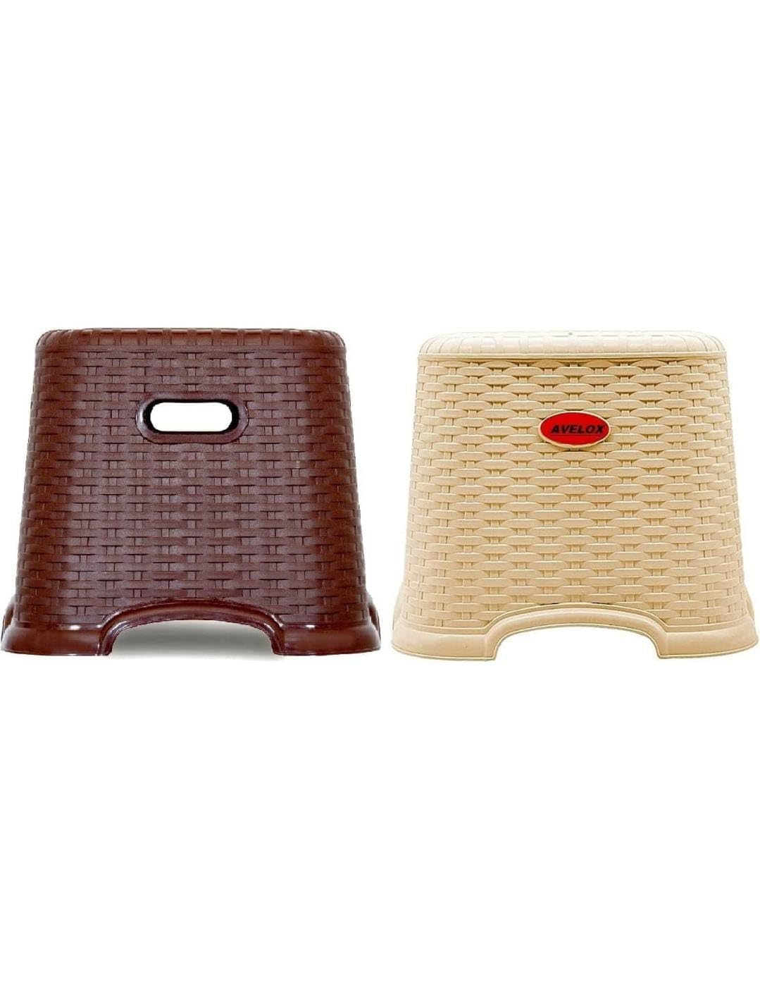 Stool for Kitchen Bathroom Classic Perfect Posture Plastic Stool, 10.62 inch (Height) Pack of 2 pcs Brown & Beige-image-17