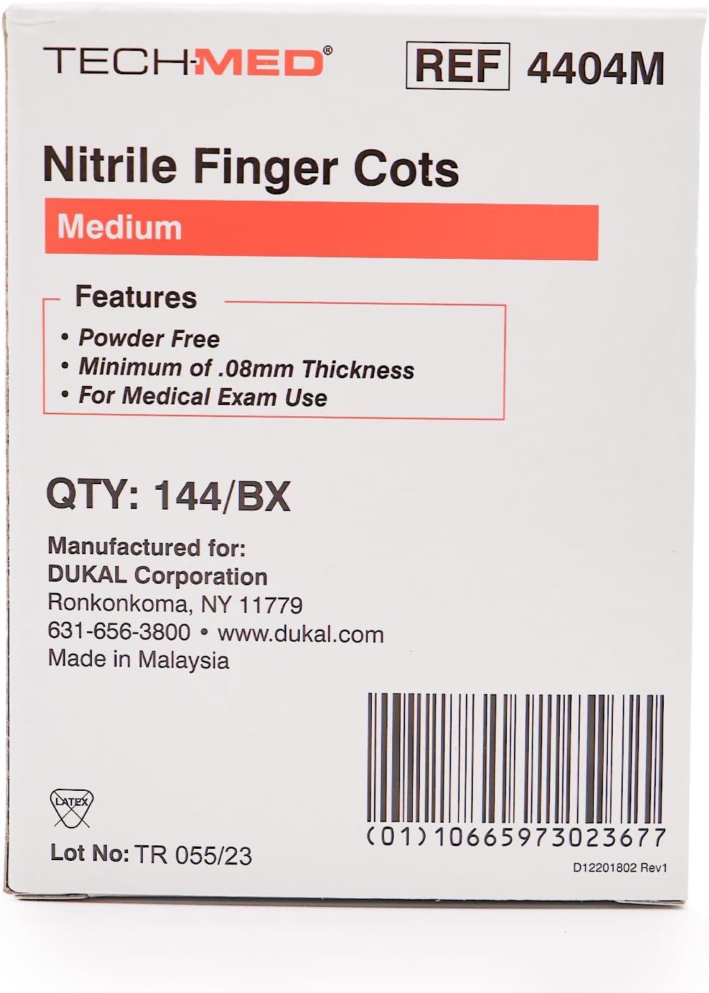 TEC 4404M Tech-Med Nitrile Finger Cot, Medium, 0.08 mm Thickness (Pack of 144)