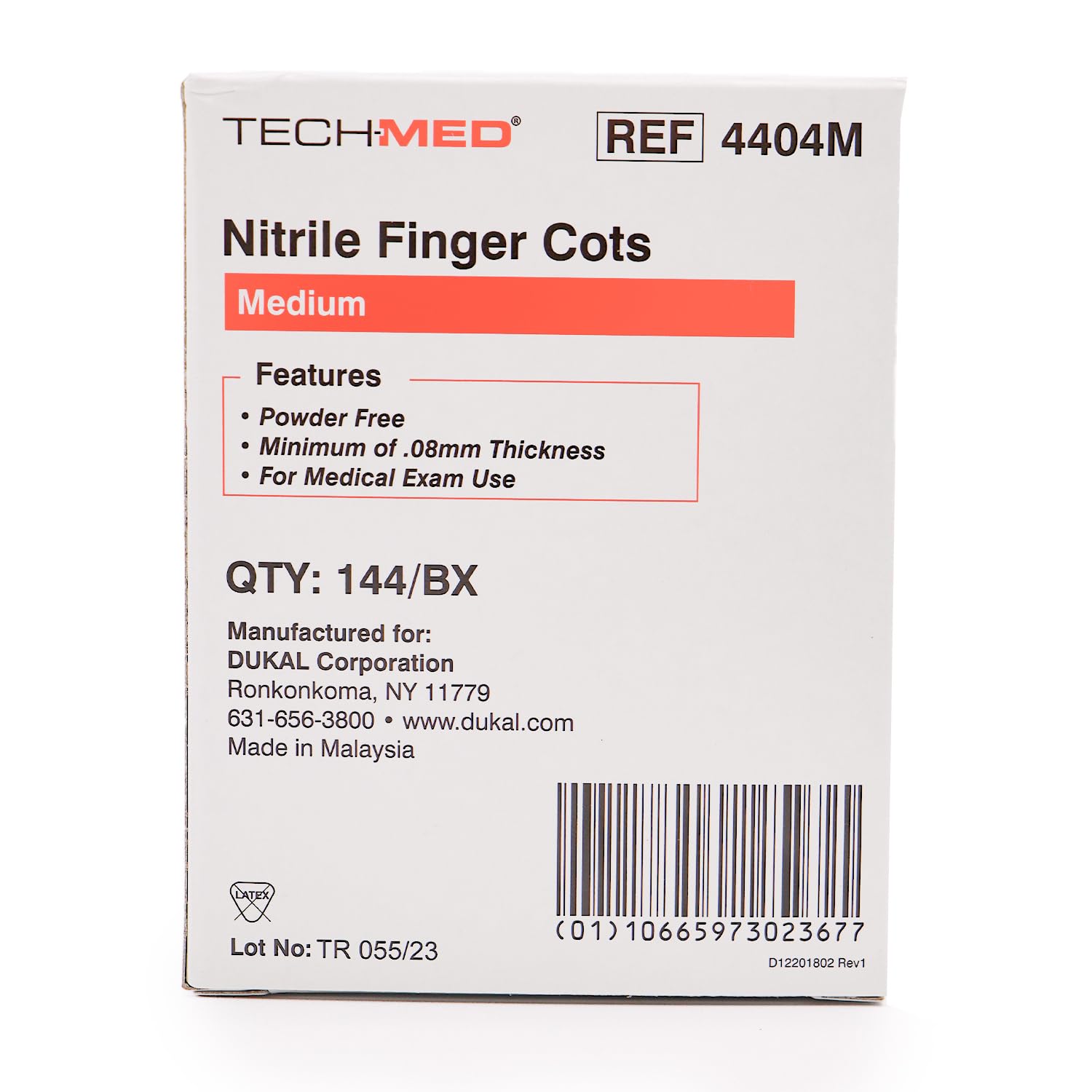Dukal TEC 4404M Tech-Med Nitrile Finger Cot, Medium, 0.08 mm Thickness (Pack of 144)