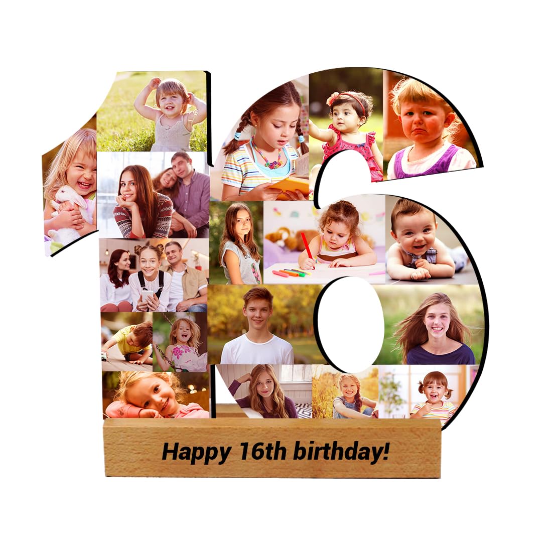 Certykllp Personalised 16th Birthday Photo Collage Frame Custom Sweet 16 Picture Frame Numbers Collage plaque for Birthday Wedding Anniversary Party