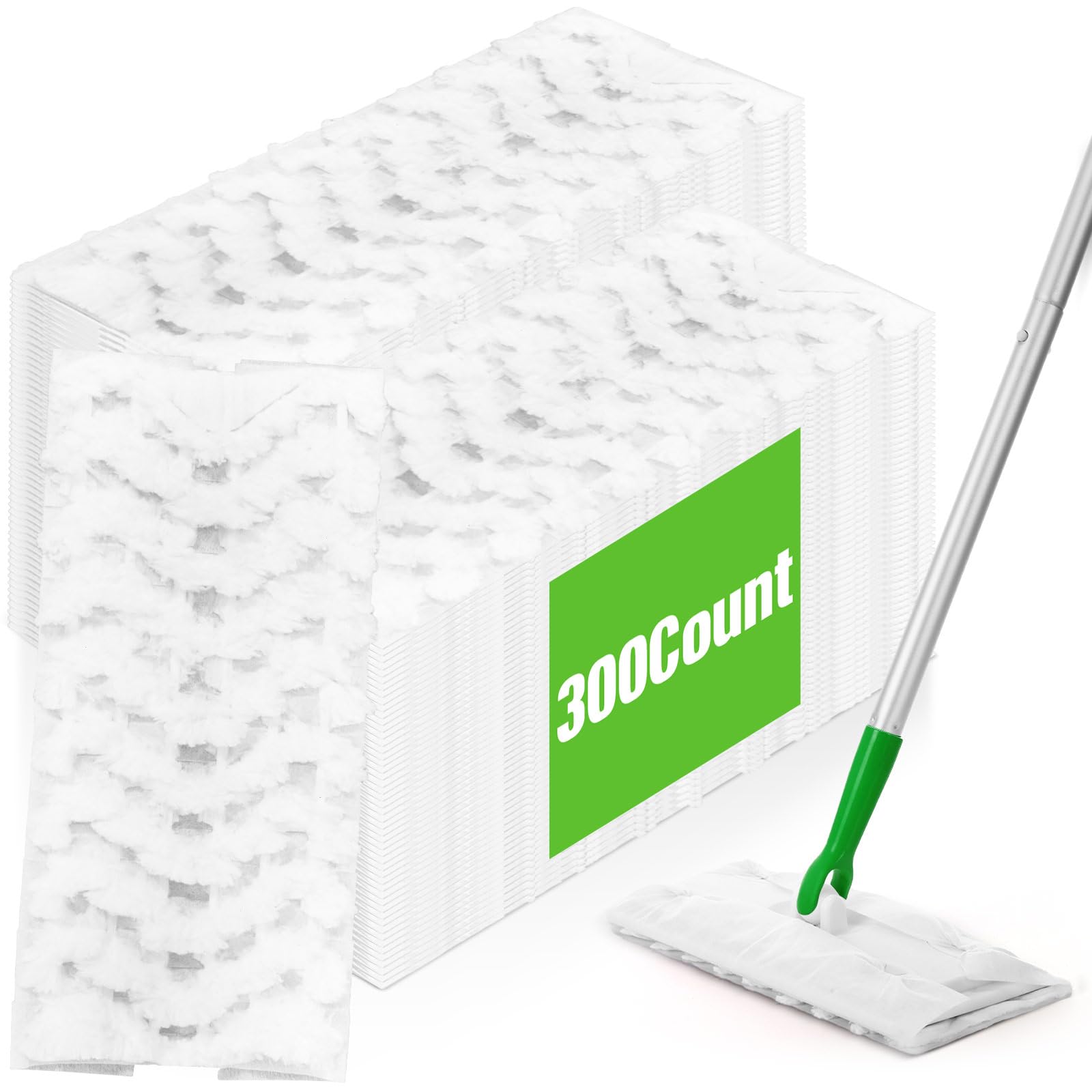 Gejoy 300 paños de barrido en seco resistentes compatibles con Swiffer Sweeper Mop, almohadillas de microfibra para limpiar el polvo de suelos de madera dura y el pelo de mascotas, recambios