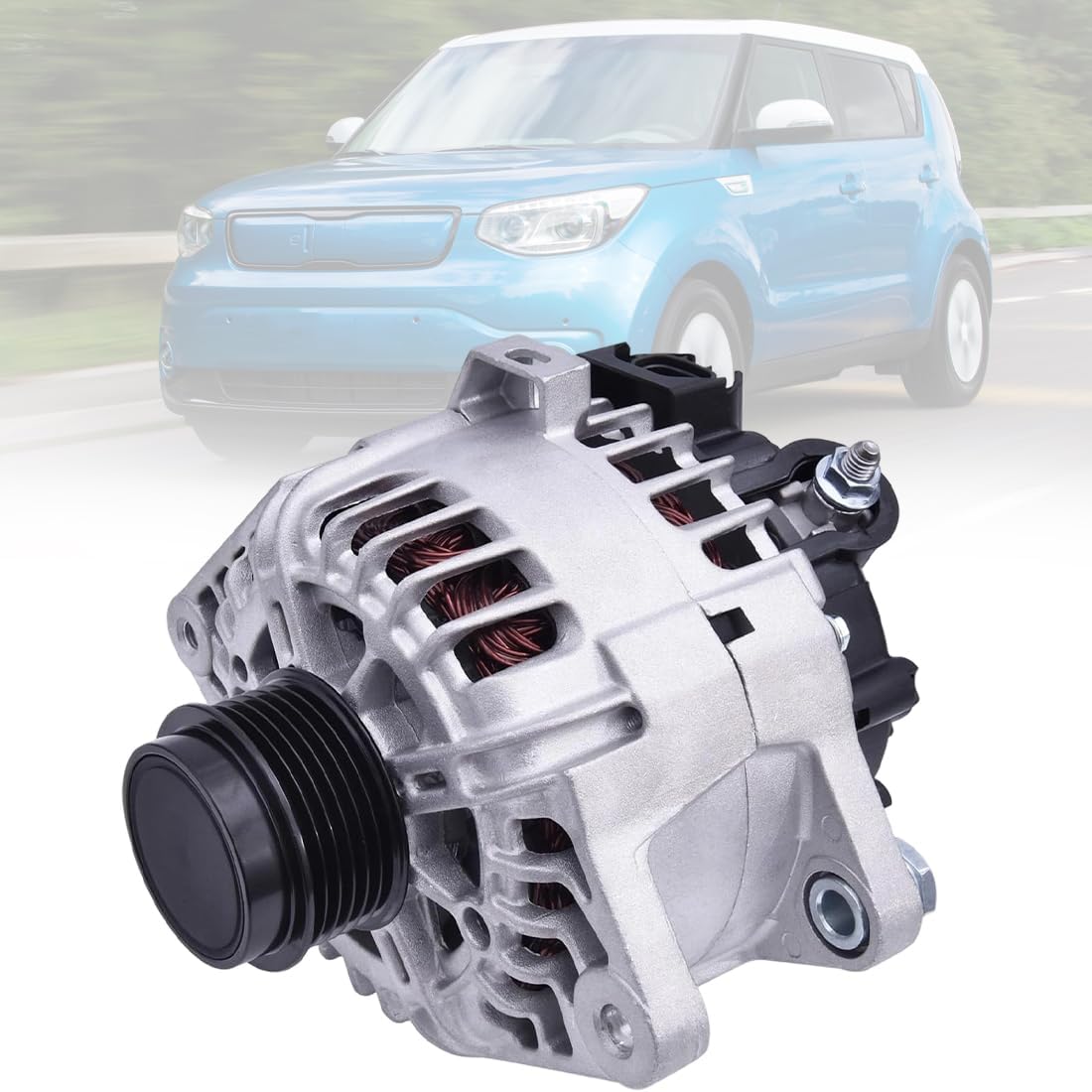 Alternator 12 V 110 A FIT Hyundai Veloster 2013-2017 & Kia 1.6 L—Soul 2012-2016, Forte/Forte Koup / Forte5 2014-2016, Rio 2014-2017—6-Groove CW Pulley, Replaces 11609N 37300-2B760 AVA0174