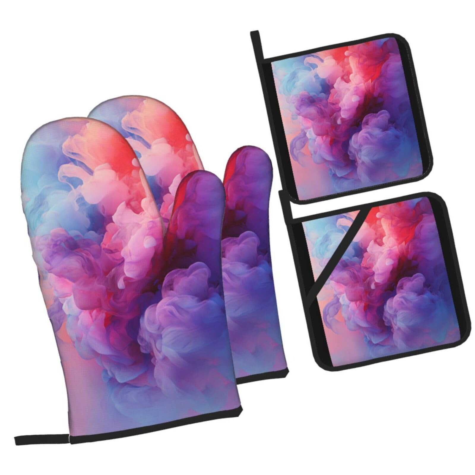 Guantes Horno Profesional Nube Rosa Púrpura Manoplas Horno Almohadillas Aislantes Juego De 4 - Acolchado Resistente al Calor, Flexible,Cocina multipropósito