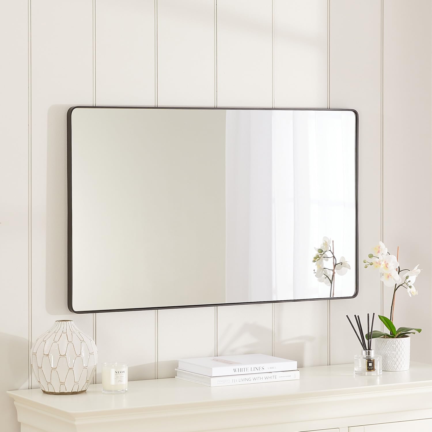 Chic Medium Rectangular Wall Mirror 100cm x 60cm | Black Metal Frame | Vertical or Horizontal Wall Mountable | Mirrored Safety Glass | Modern Industrial | Hallway, Bedroom, Living, Dining Room