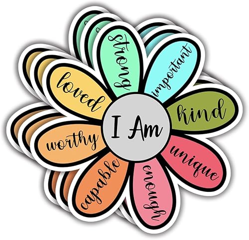 Calcomanías de vinilo con texto en inglés "I Am Strong Kind Worthy Enough Loved Flower", citas inspiradoras, versículo bíblico, calcomanías de