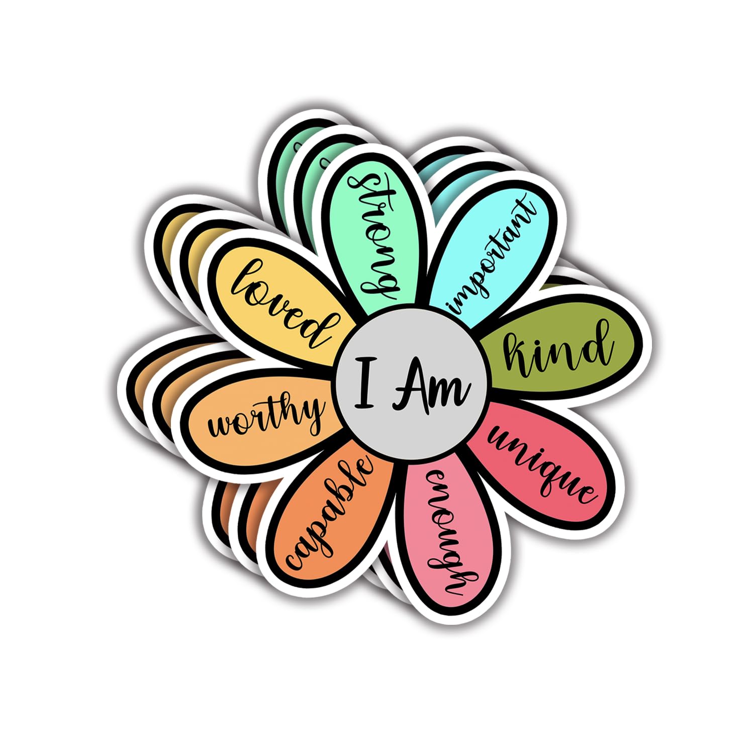 (3pcs) I Am Strong Kind Worthy Enough Loved Flower Sticker Inspirational Quotes Christian Jesus Bible Verse Vinyl Decal Gift Stickers for Tumbler