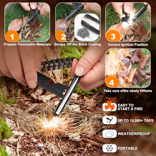 Survival Fire Starter, 4 Inch Ferro Rod, Flint Fire Starters for Hiking and Camping, Flint and Steel Survival Tool with Paracord and Emerge - Image 4