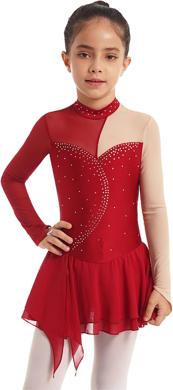 Ranrann Justaucorps Robe Patinage Artistique Fille Avec Strass - Tenue Gymnastique Danse Sans Manches 5-16 Ans
