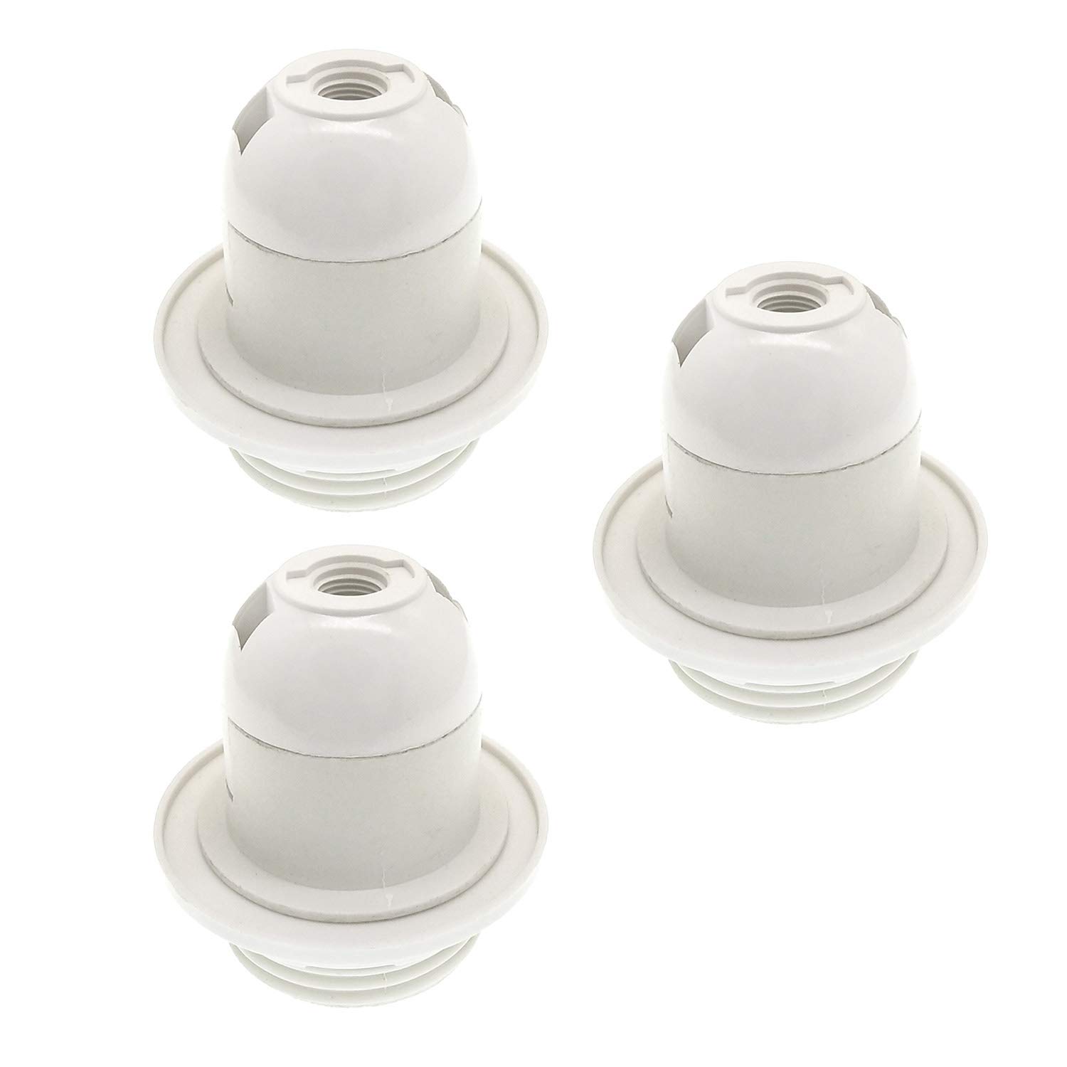 Keyless E26 Medium Base Phenolic Socket,TWDRTDD® Industrial Retro US Standard Pendant Lamp Holder with Lampshade Collar Ring (3, White)
