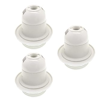 Keyless E26 Medium Base Phenolic Socket,TWDRTDD Industrial Retro US Standard Pendant Lamp Holder with Lampshade Collar Ring 3, White