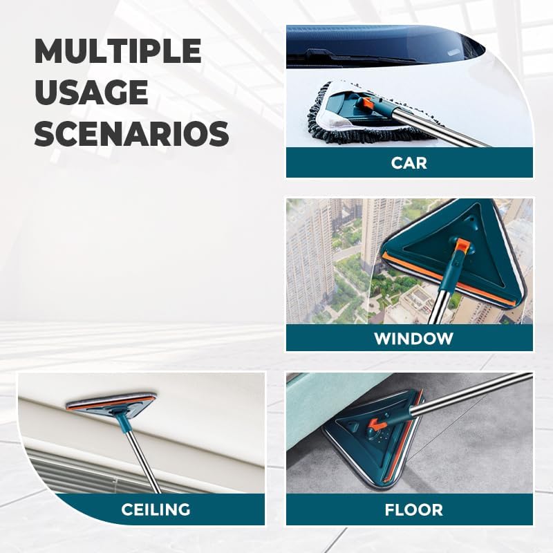 Wall Cleaner Mop with Long Handle, 2025 Upgrade 360° Rotatable Adjustable Triangle Cleaning Mop, Extendable Wall Washer Cleaner Tool for Floor, Walls, Ceilings and Baseboards (White, Set B)