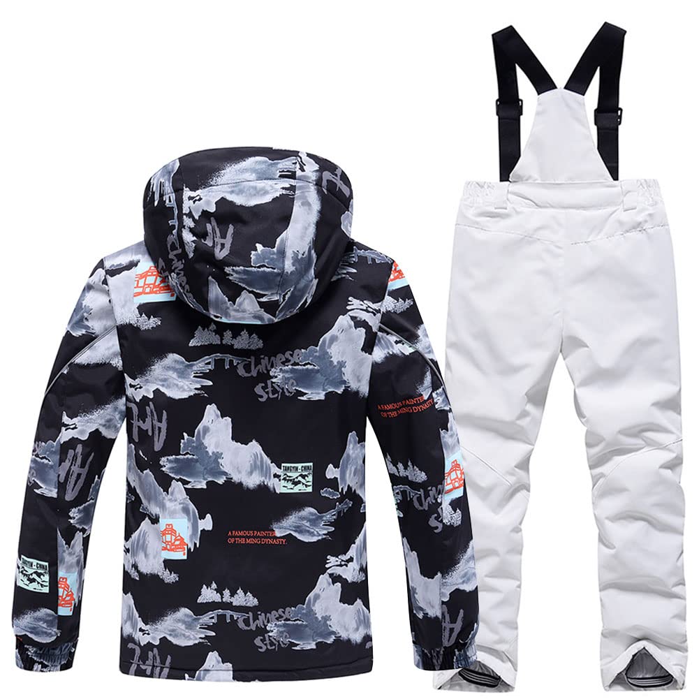 Tuta da sci unisex per bambini, con cappuccio, tuta da neve, 2 pezzi, giacca da neve e pantaloni da neve, impermeabile