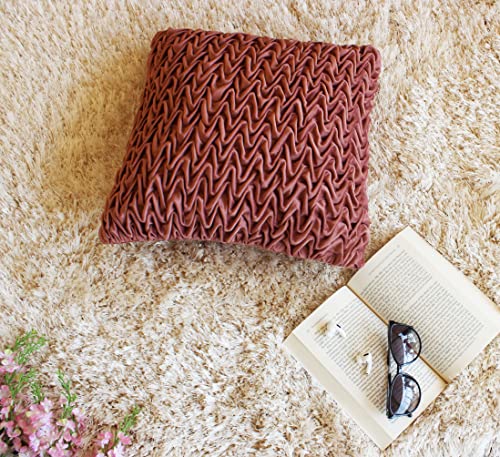 Image of Monstera Hut Corded Wavy Suede Rusty Pink Cushion Cover Pack of 2, (Cushion Cover 16x16inch) (40.6 x 40.6 cm)