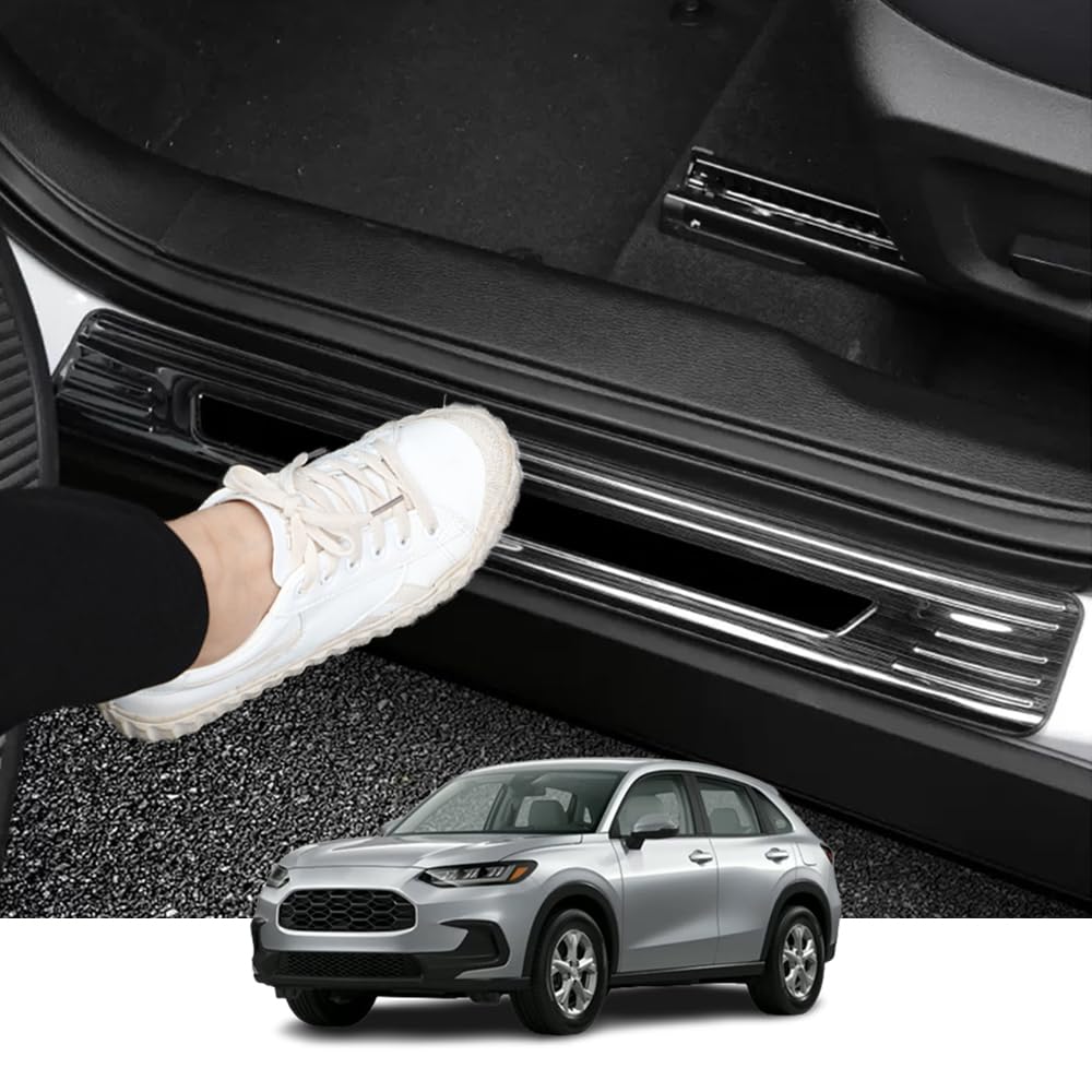 Kakash Custom Interior Accessories for Honda HR-V HRV 2023 2024 2025 Stainless Steel Car Door Sill Trim,4D Door Sill Scuff Plate Door Entry Guard Sticker 4 pieces/set(Black(Black Logo))