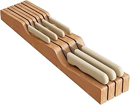 In-Drawer Knife Block Organizer - Bamboo Wood Drawer Knife Organizer-Protecting Knife Organizer Block Holds Up To 7 Knives（Not Included）