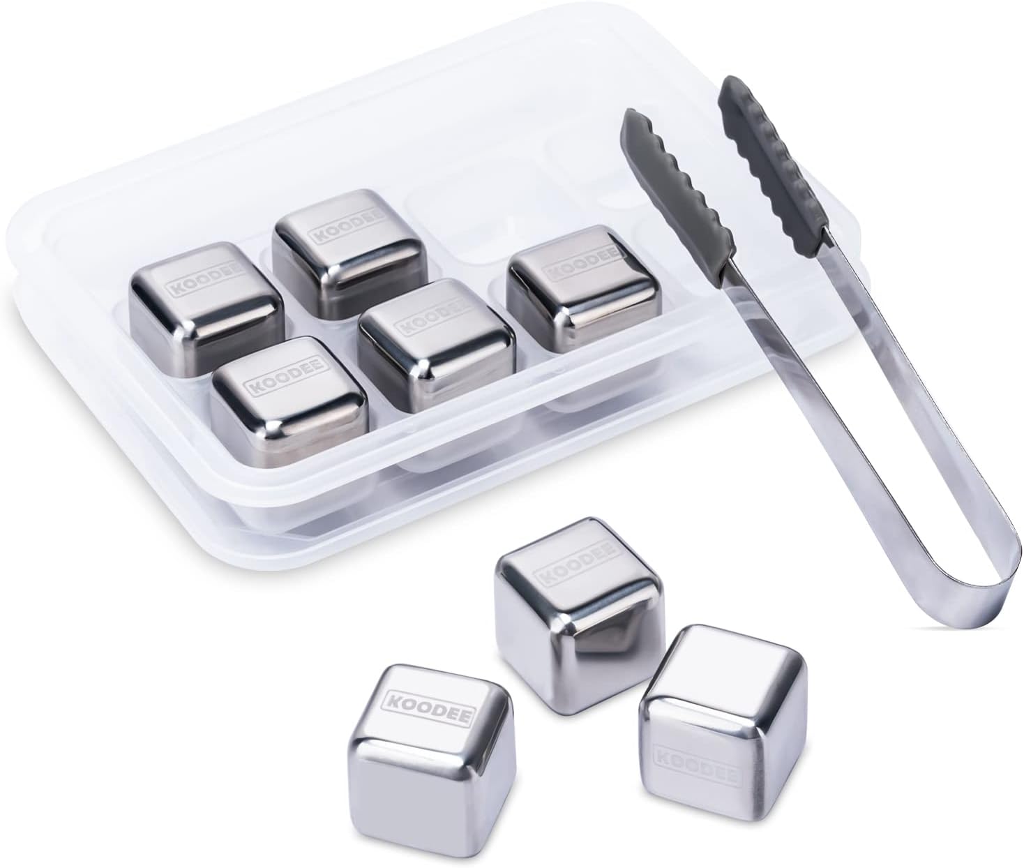 koodee Whiskey Stones, Whiskey Gifts for Men, Father's Day Gift Set, Reusable Ice Cubes with Tongs and Ice Cube Trays(Set of 8)