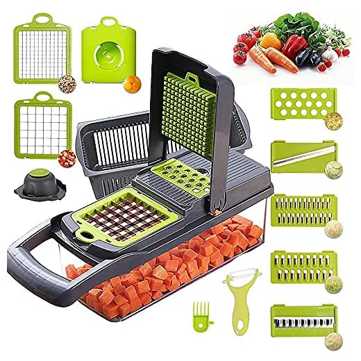 Alrens Cortador e ralador de vegetais Mandolina Cortador e Ralador 11 em 1 Fatiador de Vegetais Batata Cebola Vegetal Picador com Recipiente Cinza