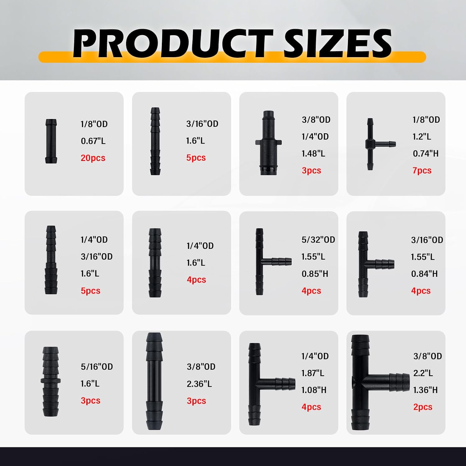120PCS 5Ft Vacuum Lines Automotive Kit,3/8" 5/16" 1/4" 3/16" 5/32" 1/8" Vacuum Line Kit with 64PCS Hose Connectors & 50PCS Caps,Universal Automotive Vacuums Hoses Kits