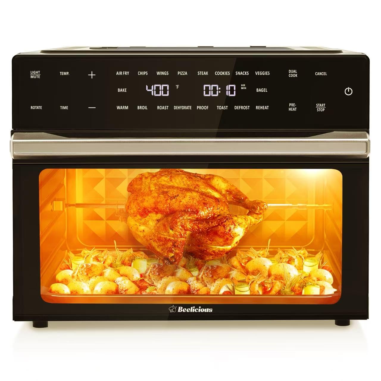 Photo 1 of *See clerk notes*Beelicious 32QT Extra Large Air Fryer, 19-In-1 Air Fryer Toaster Oven Combo with Rotisserie and Dehydrator, Digital Convection Oven Countertop Airfryer Fit 13" Pizza, 6 Accessories, Brownish Black